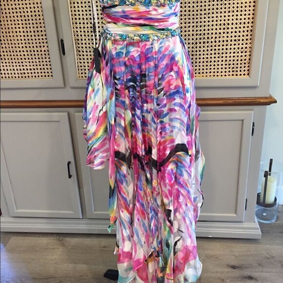 NWT La Femme 100% Silk Scarf Multi Coloured Layered Prom Dress Womens Sz 2/4 - Picture 9 of 16